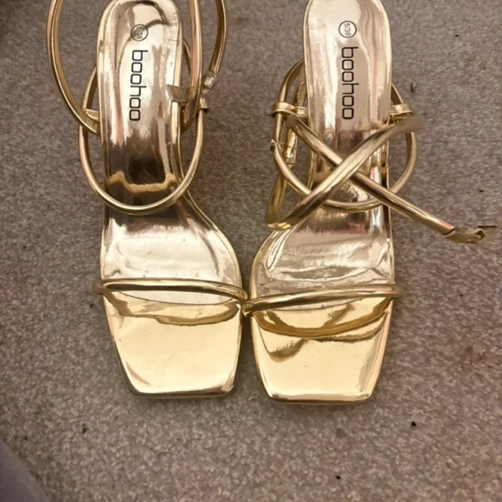 Boohoo Gold Strappy Heels